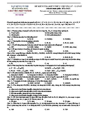 Đề kiểm tra kiến thức Chương 7 môn Hóa học Lớp 12 lần 5 - Nhật Trường